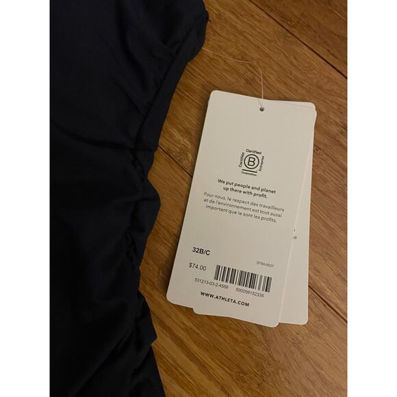 NWT ATHLETA Square Neck Bra Cup 32 B/C‎ Tankini Top Dress Blue Ruching $74! - Picture 7 of 7